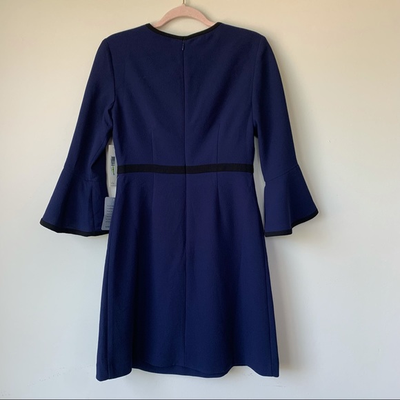 Eliza J NWT Navy Textured Fit & Flare Dress Black Trim Cocktail Business Size 4 - Picture 4 of 5